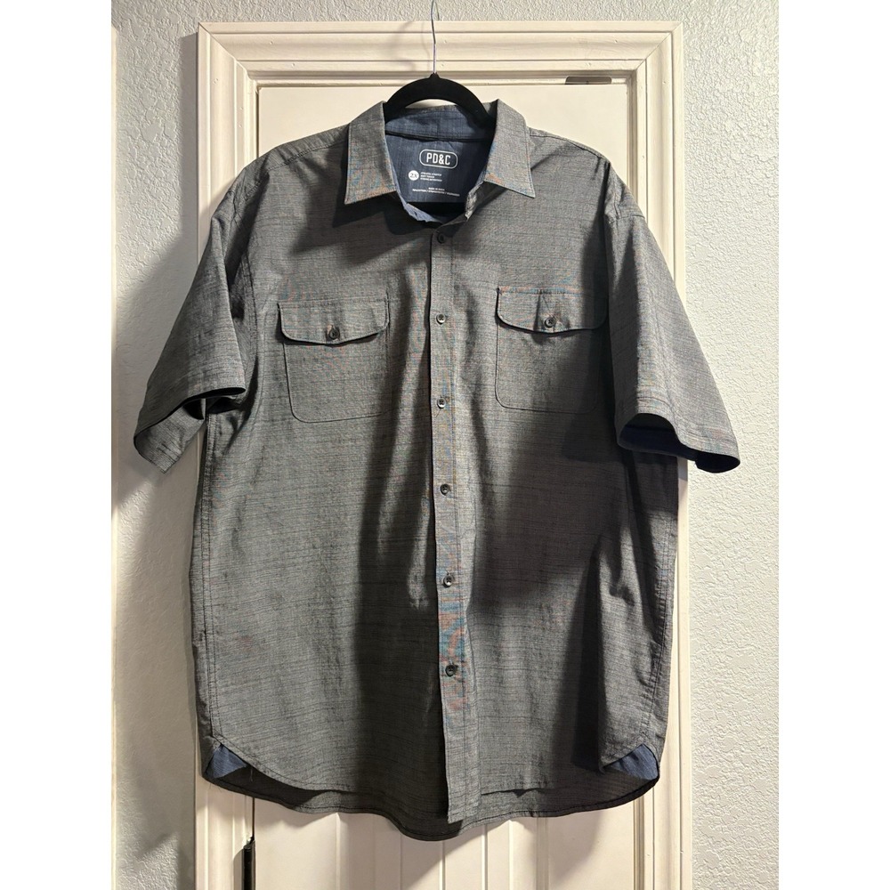 Paper Denim & Cloth PDC Size 2XL Short Sleeve Button Down Shirt Men's‎ Dark Gray